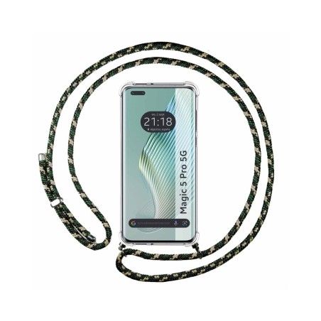 Funda Colgante Transparente para Huawei Honor Magic 5 Pro 5G con Cordon Verde / Dorado
