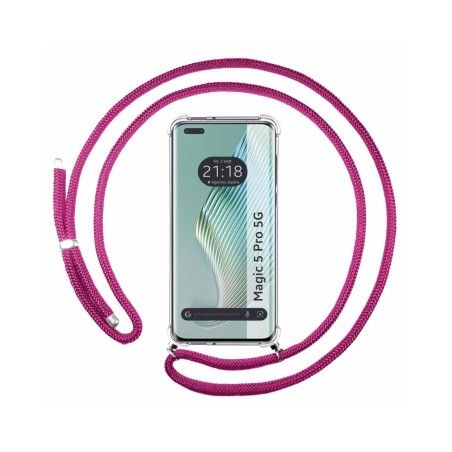 Funda Colgante Transparente para Huawei Honor Magic 5 Pro 5G con Cordon Rosa Fucsia