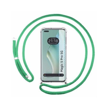 Funda Colgante Transparente para Huawei Honor Magic 5 Pro 5G con Cordon Verde Agua