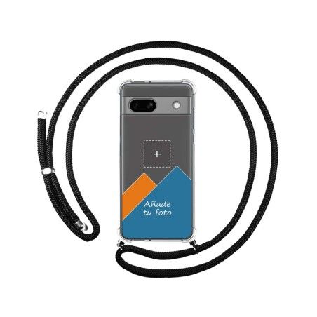 Personaliza tu Funda Colgante Transparente para Google Pixel 7a 5G con Cordon Negro Dibujo Personalizada
