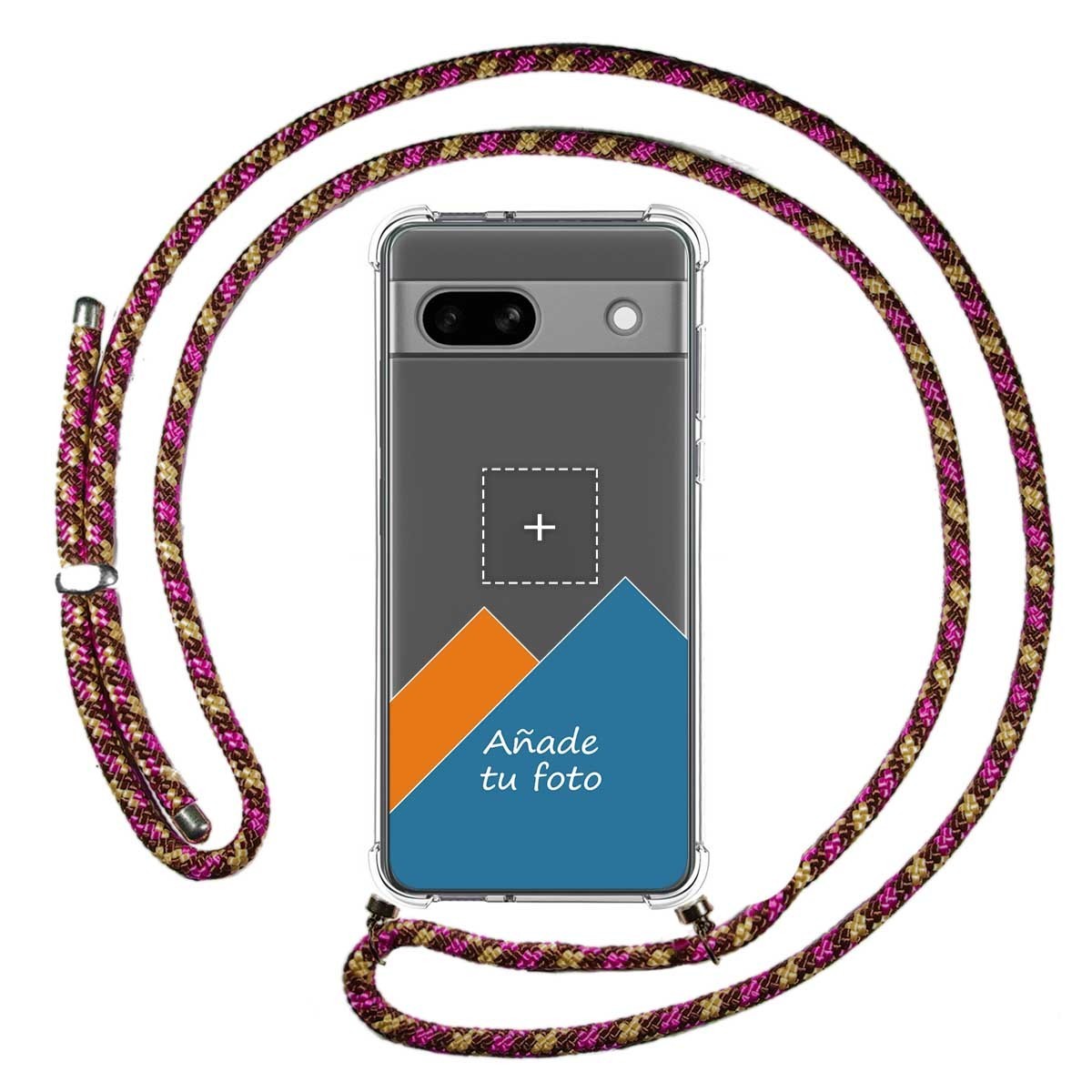 Personaliza tu Funda Colgante Transparente para Google Pixel 7a 5G con Cordon Rosa / Dorado Dibujo Personalizada