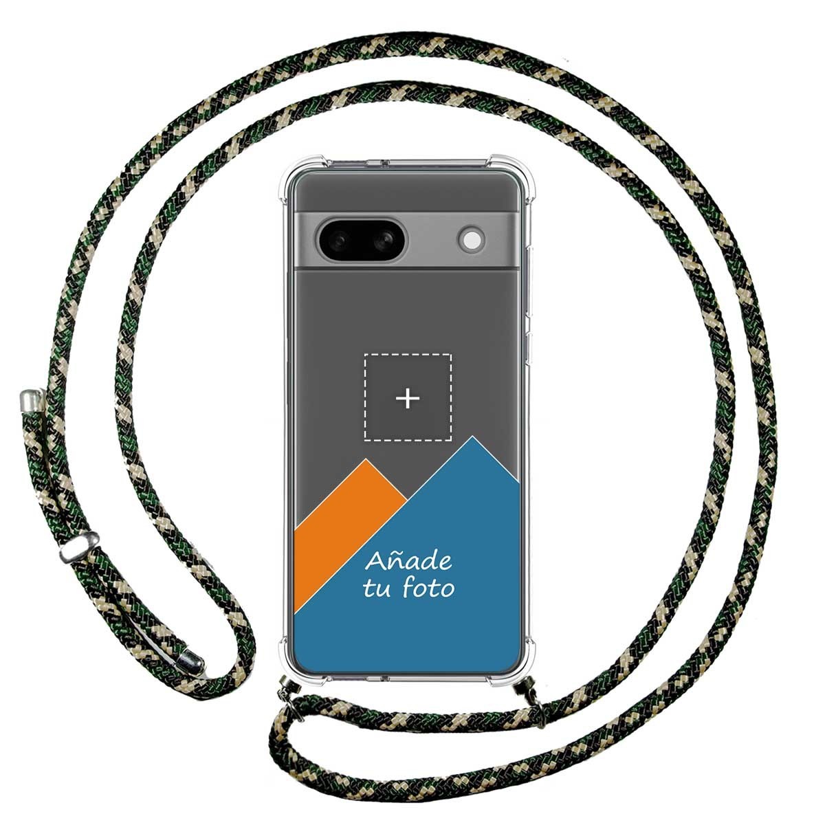 Personaliza tu Funda Colgante Transparente para Google Pixel 7a 5G con Cordon Verde / Dorado Dibujo Personalizada