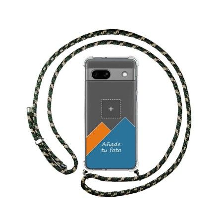 Personaliza tu Funda Colgante Transparente para Google Pixel 7a 5G con Cordon Verde / Dorado Dibujo Personalizada