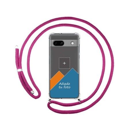 Personaliza tu Funda Colgante Transparente para Google Pixel 7a 5G con Cordon Rosa Fucsia Dibujo Personalizada