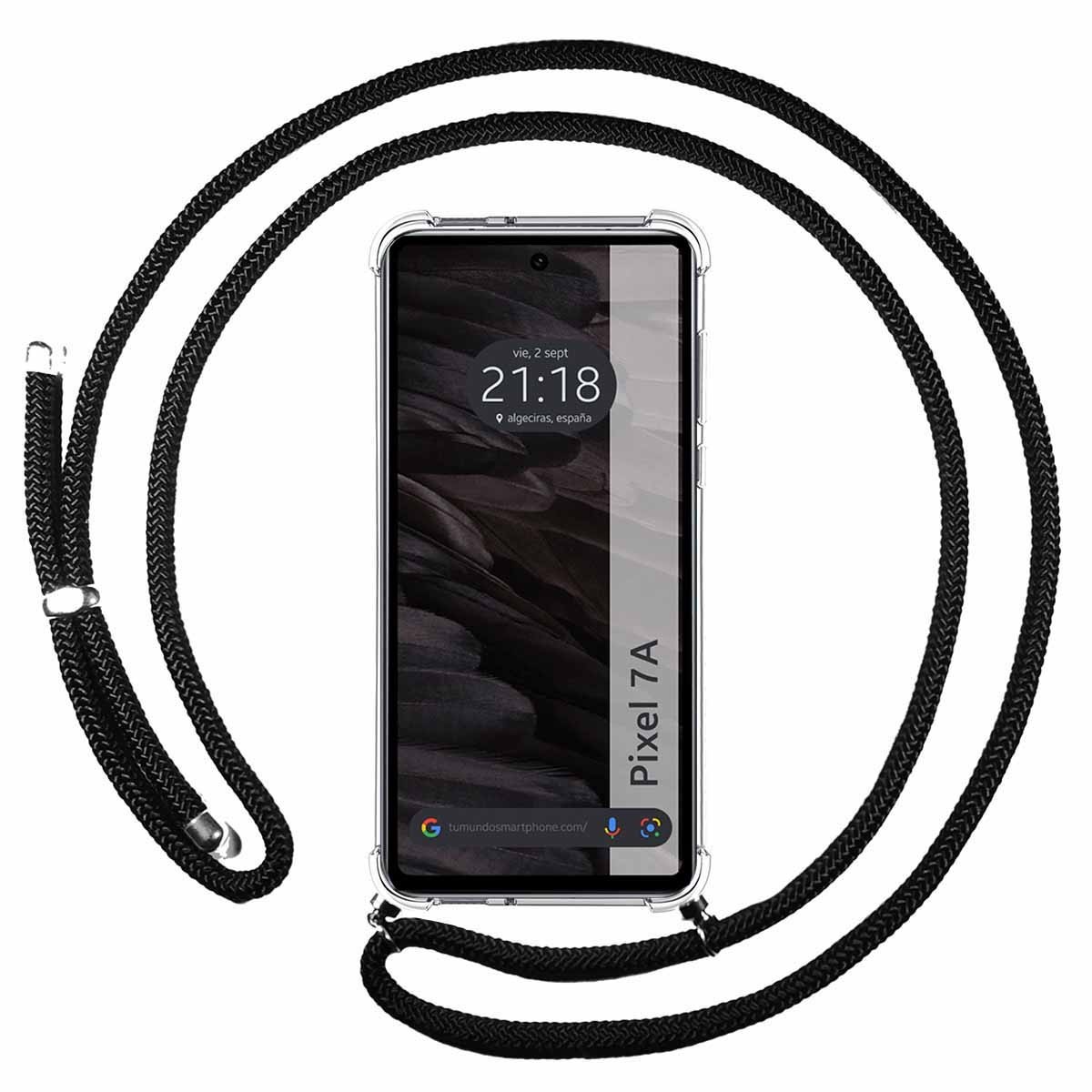 Funda Colgante Transparente para Google Pixel 7a 5G con Cordon Negro
