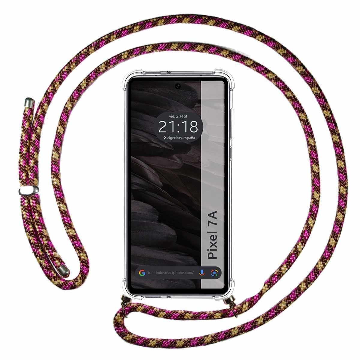 Funda Colgante Transparente para Google Pixel 7a 5G con Cordon Rosa / Dorado