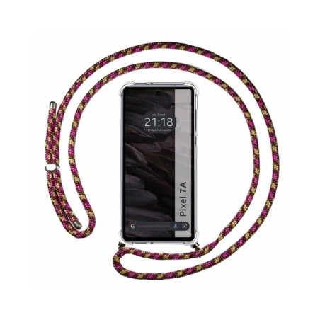 Funda Colgante Transparente para Google Pixel 7a 5G con Cordon Rosa / Dorado