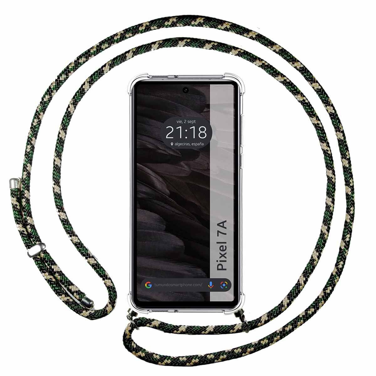 Funda Colgante Transparente para Google Pixel 7a 5G con Cordon Verde / Dorado