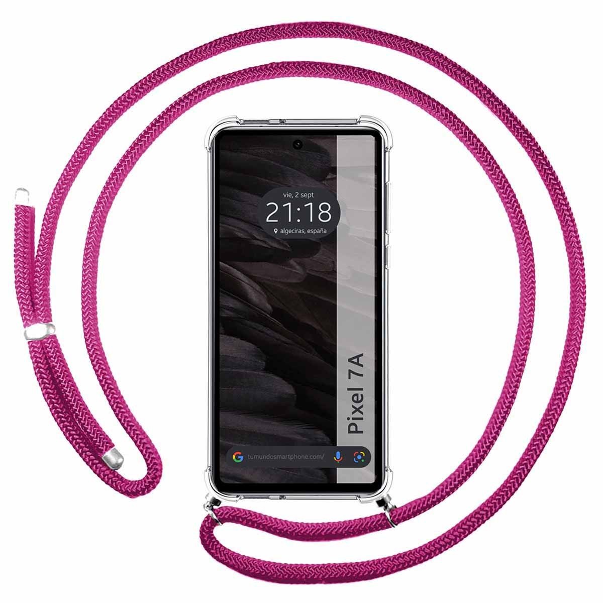 Funda Colgante Transparente para Google Pixel 7a 5G con Cordon Rosa Fucsia