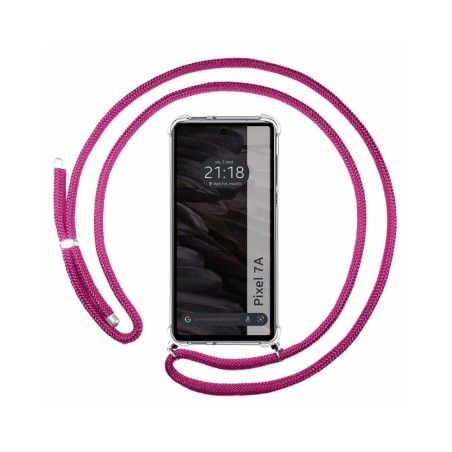 Funda Colgante Transparente para Google Pixel 7a 5G con Cordon Rosa Fucsia