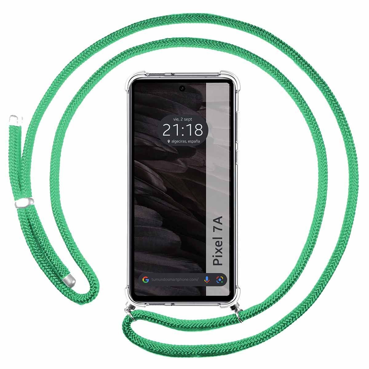 Funda Colgante Transparente para Google Pixel 7a 5G con Cordon Verde Agua