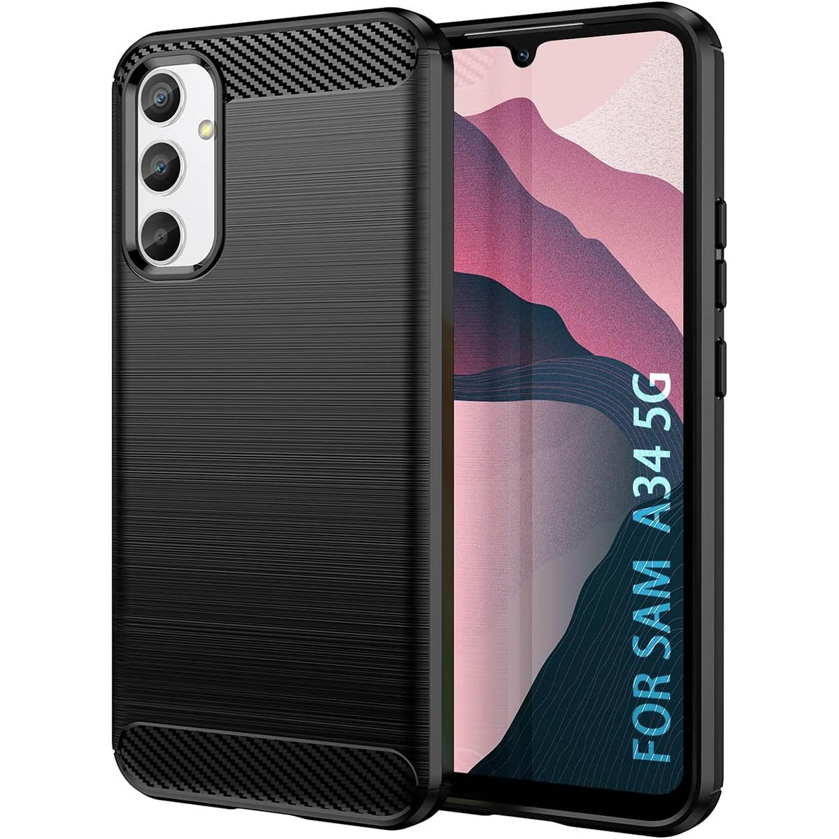 Funda Gel Tpu Tipo Carbon Negra para Samsung Galaxy A34 5G