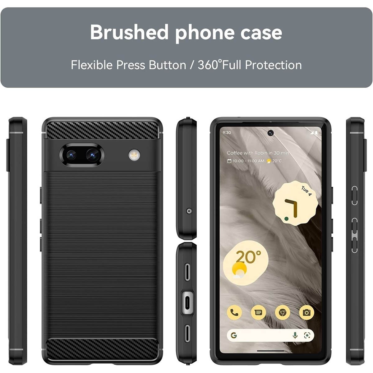 Funda Gel Tpu Tipo Carbon Negra para Google Pixel 7a 5G