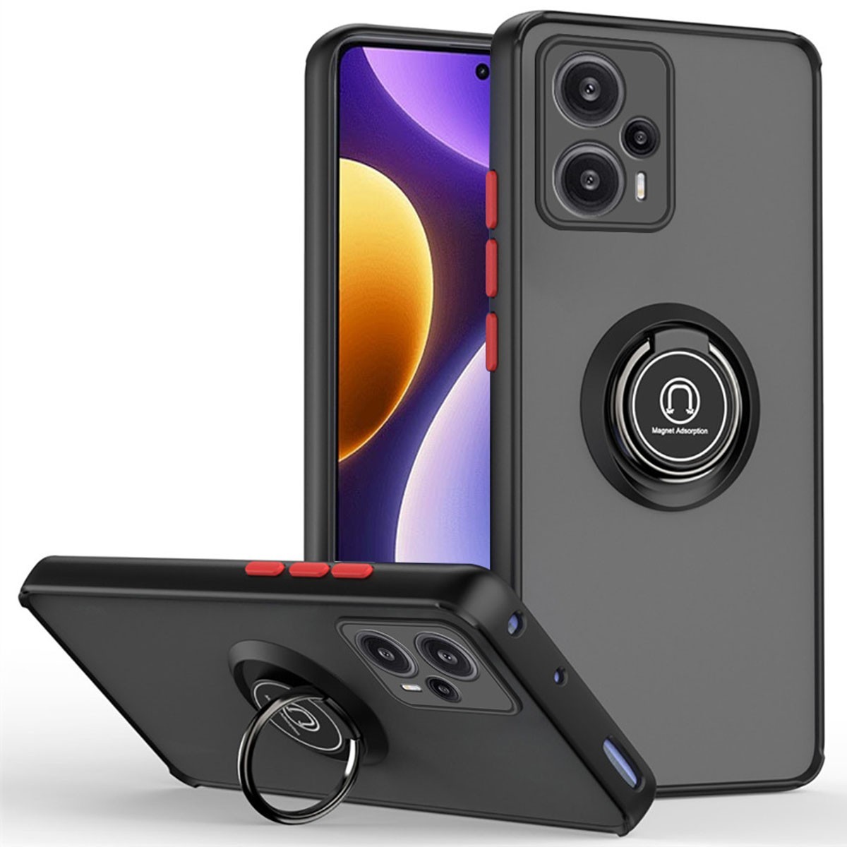 Funda Mate con Borde Negro y Anillo Giratorio 360 para Xiaomi Poco F5 5G