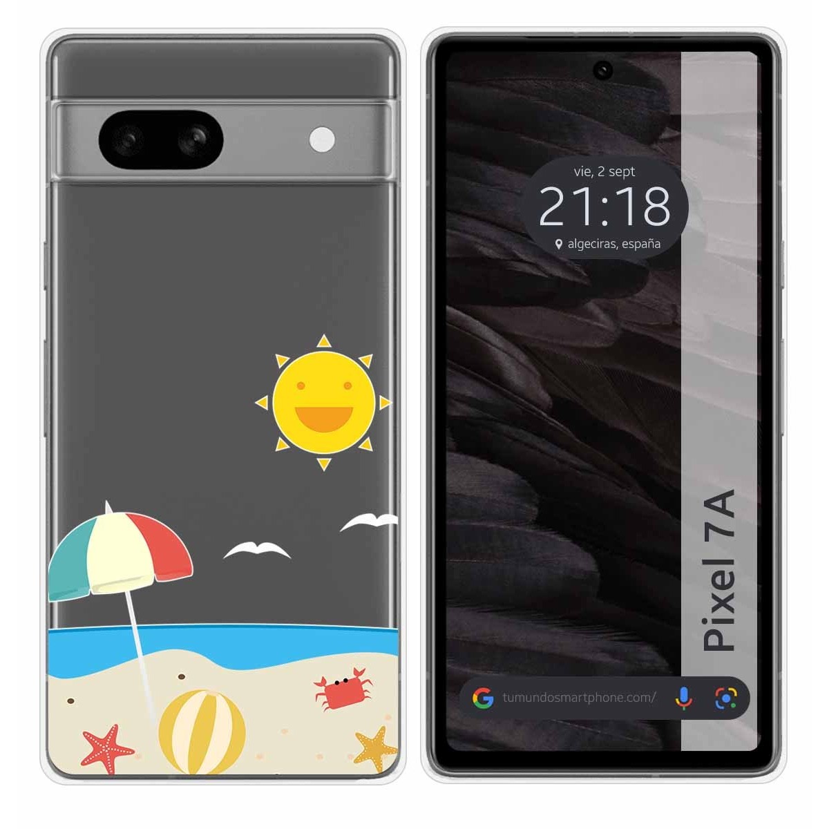 Funda Silicona Transparente para Google Pixel 7a 5G diseño Playa Dibujos