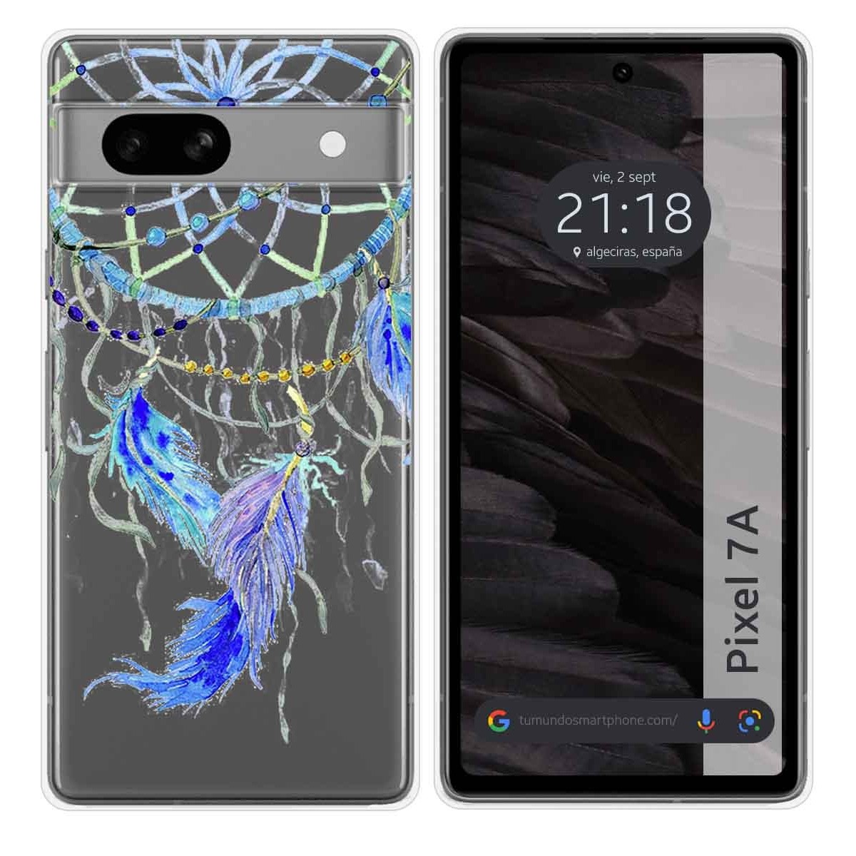 Funda Silicona Transparente para Google Pixel 7a 5G diseño Plumas Dibujos