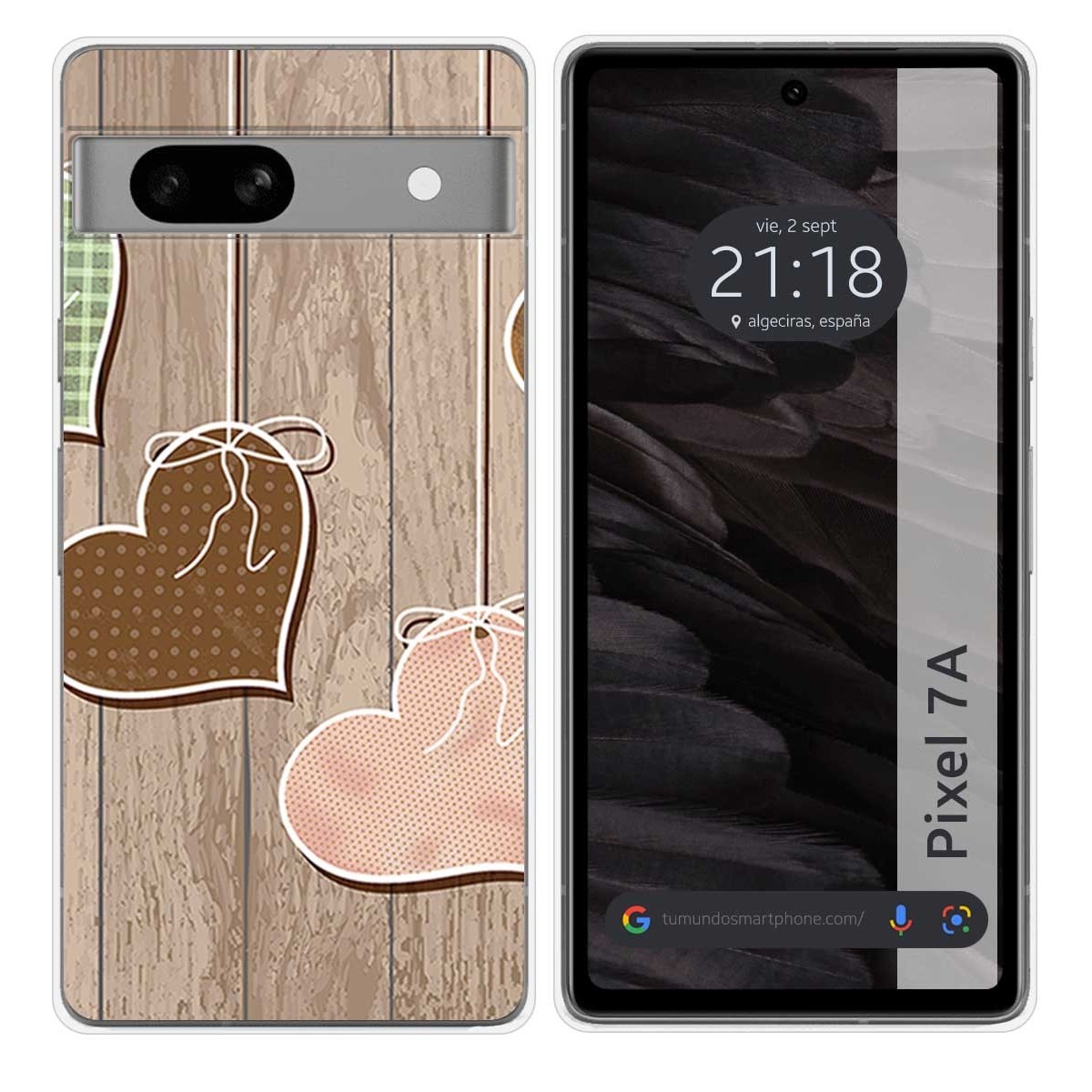 Funda Silicona para Google Pixel 7a 5G diseño Corazones Madera Dibujos