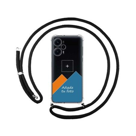 Personaliza tu Funda Colgante Transparente para Xiaomi Poco F5 5G con Cordon Negro Dibujo Personalizada