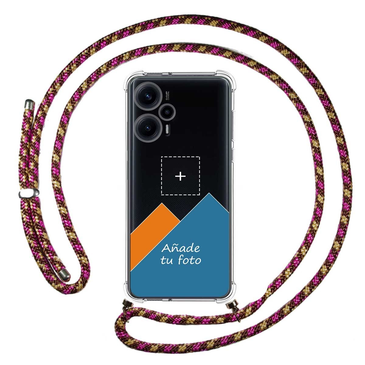 Personaliza tu Funda Colgante Transparente para Xiaomi Poco F5 5G con Cordon Rosa / Dorado Dibujo Personalizada