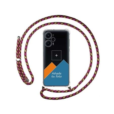 Personaliza tu Funda Colgante Transparente para Xiaomi Poco F5 5G con Cordon Rosa / Dorado Dibujo Personalizada
