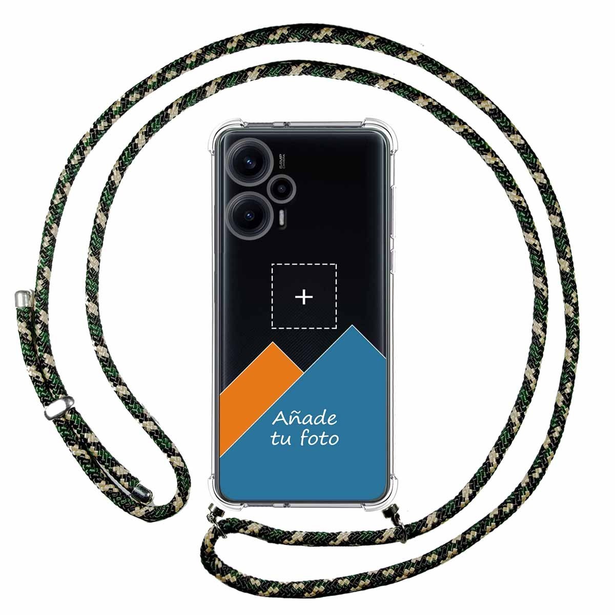 Personaliza tu Funda Colgante Transparente para Xiaomi Poco F5 5G con Cordon Verde / Dorado Dibujo Personalizada