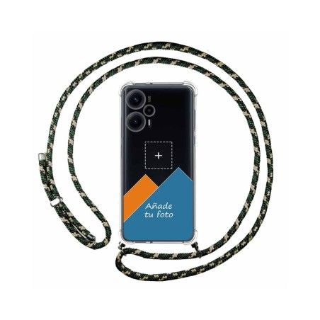 Personaliza tu Funda Colgante Transparente para Xiaomi Poco F5 5G con Cordon Verde / Dorado Dibujo Personalizada