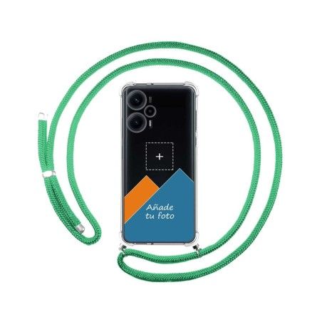 Personaliza tu Funda Colgante Transparente para Xiaomi Poco F5 5G con Cordon Verde Agua Dibujo Personalizada