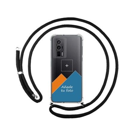 Personaliza tu Funda Colgante Transparente para Xiaomi Poco F5 Pro 5G con Cordon Negro Dibujo Personalizada