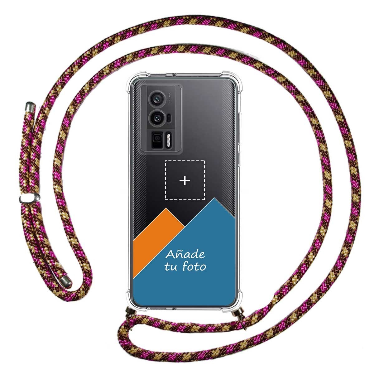 Personaliza tu Funda Colgante Transparente para Xiaomi Poco F5 Pro 5G con Cordon Rosa / Dorado Dibujo Personalizada