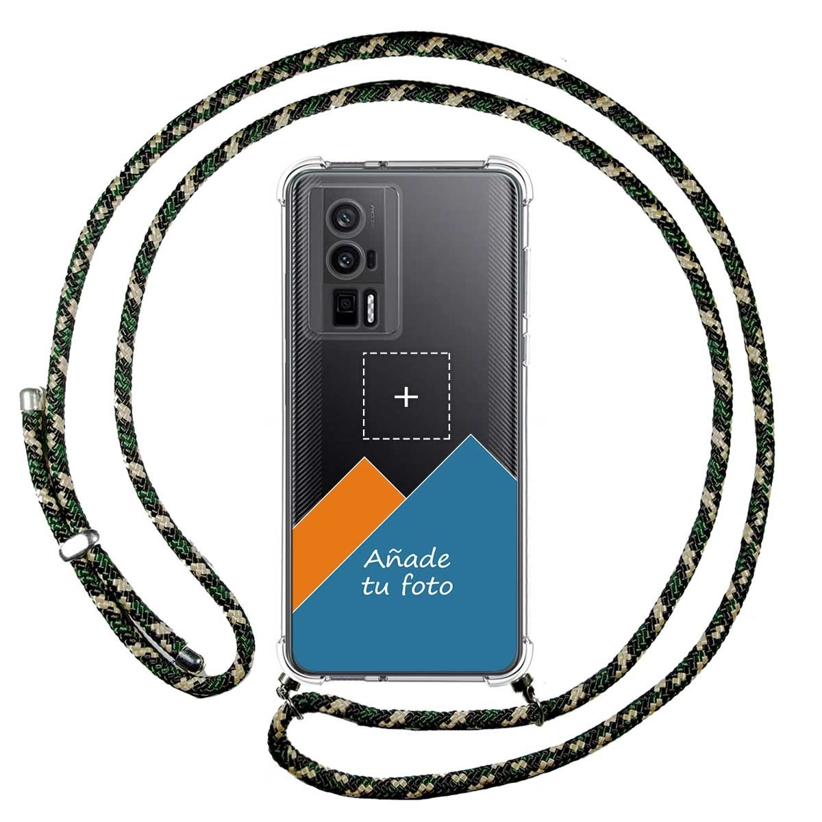 Personaliza tu Funda Colgante Transparente para Xiaomi Poco F5 Pro 5G con Cordon Verde / Dorado Dibujo Personalizada