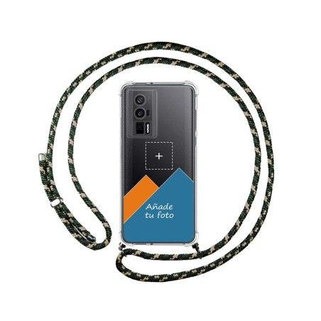 Personaliza tu Funda Colgante Transparente para Xiaomi Poco F5 Pro 5G con Cordon Verde / Dorado Dibujo Personalizada