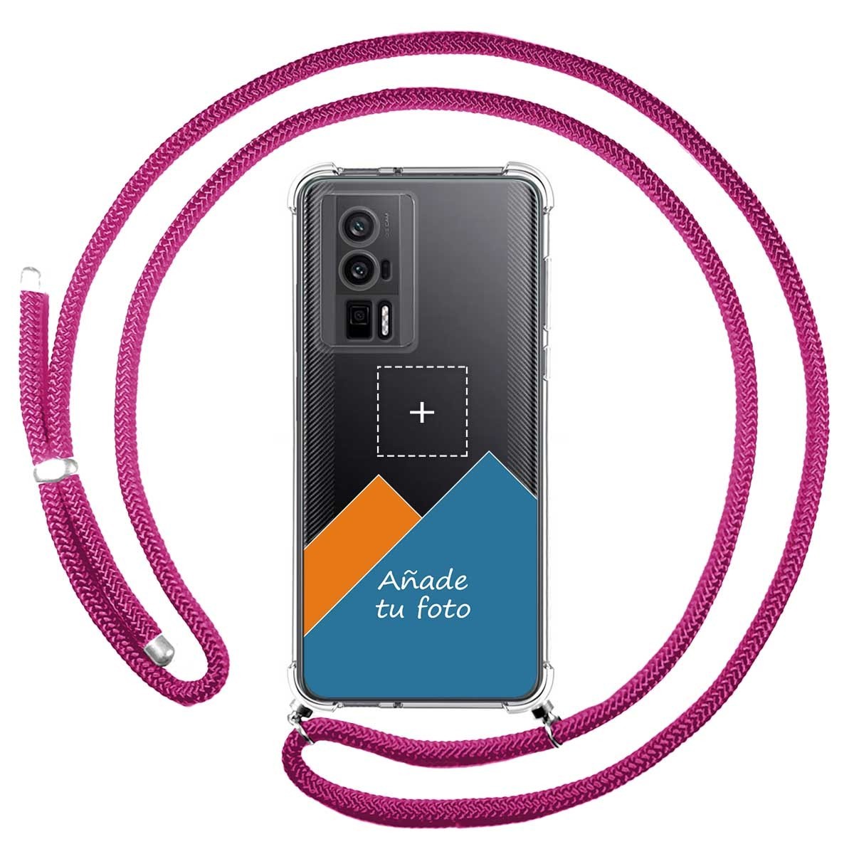 Personaliza tu Funda Colgante Transparente para Xiaomi Poco F5 Pro 5G con Cordon Rosa Fucsia Dibujo Personalizada