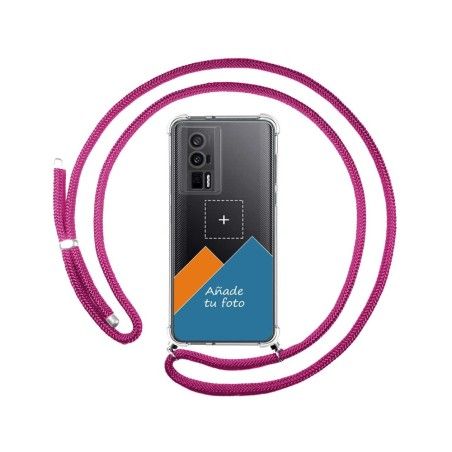 Personaliza tu Funda Colgante Transparente para Xiaomi Poco F5 Pro 5G con Cordon Rosa Fucsia Dibujo Personalizada