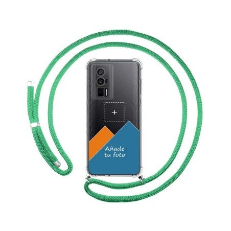 Personaliza tu Funda Colgante Transparente para Xiaomi Poco F5 Pro 5G con Cordon Verde Agua Dibujo Personalizada