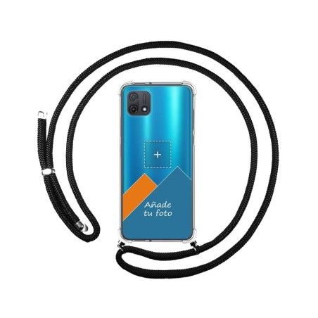 Personaliza tu Funda Colgante Transparente para Oppo A16K con Cordon Negro Dibujo Personalizada