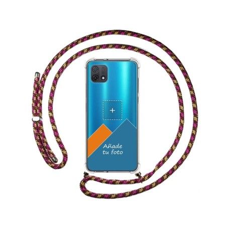 Personaliza tu Funda Colgante Transparente para Oppo A16K con Cordon Rosa / Dorado Dibujo Personalizada