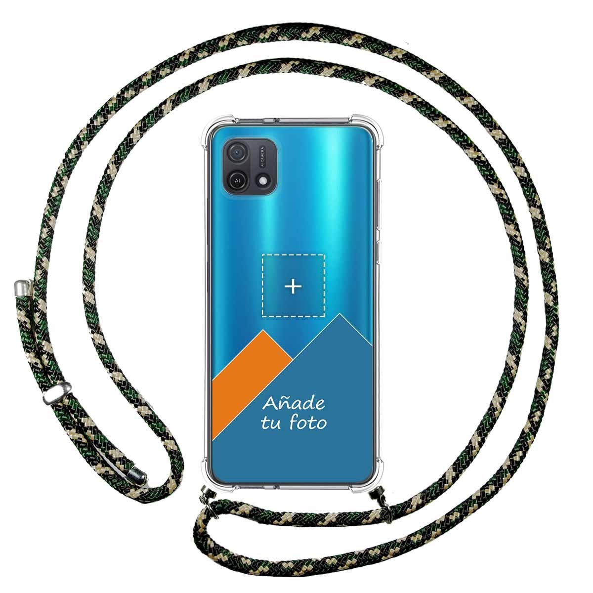 Personaliza tu Funda Colgante Transparente para Oppo A16K con Cordon Verde / Dorado Dibujo Personalizada