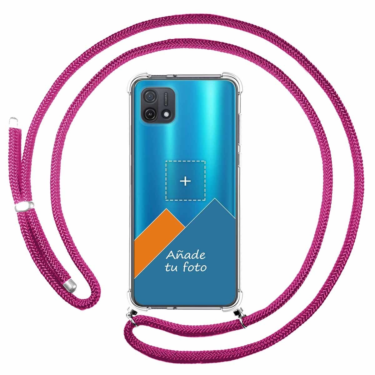 Personaliza tu Funda Colgante Transparente para Oppo A16K con Cordon Rosa Fucsia Dibujo Personalizada