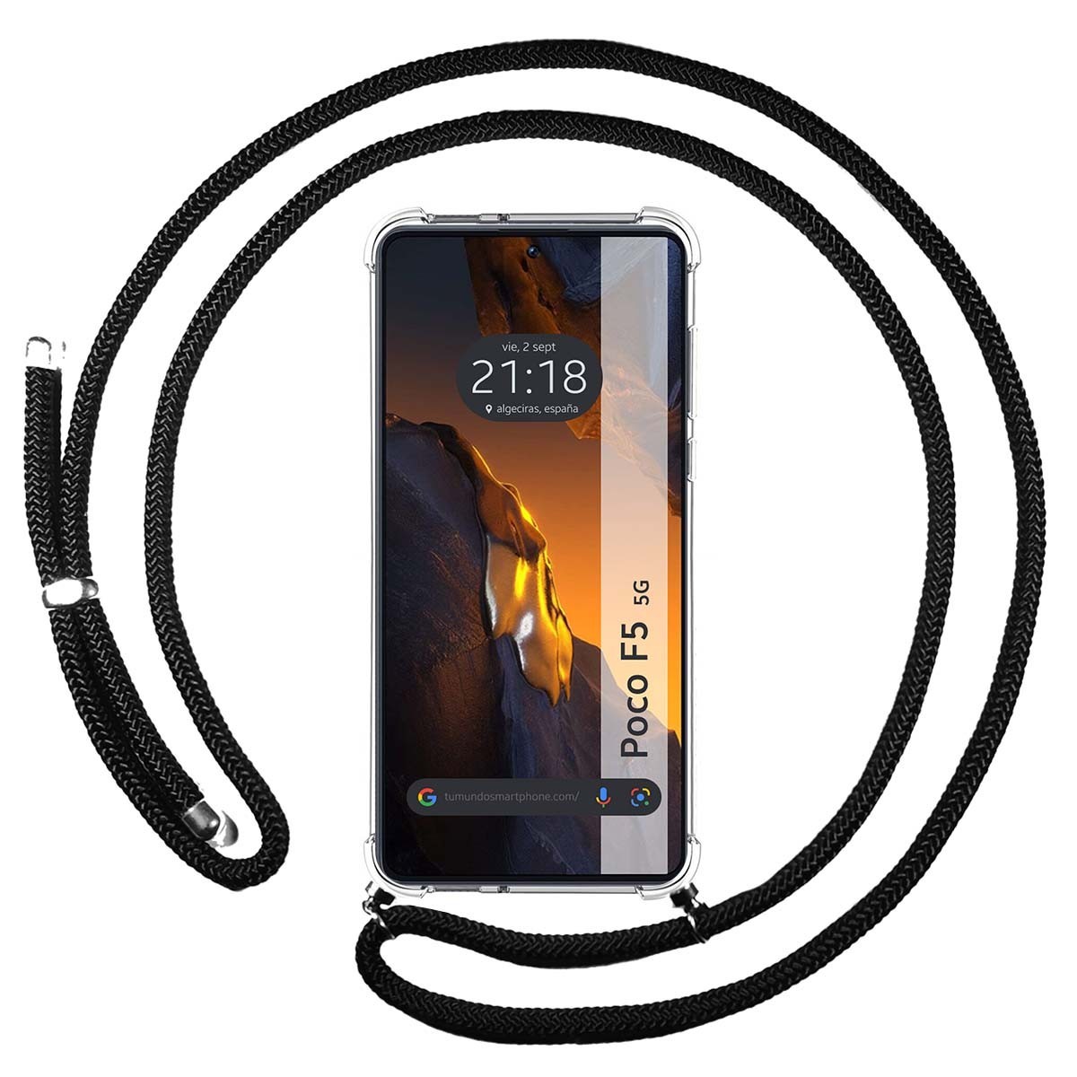 Funda Colgante Transparente para Xiaomi Poco F5 5G con Cordon Negro