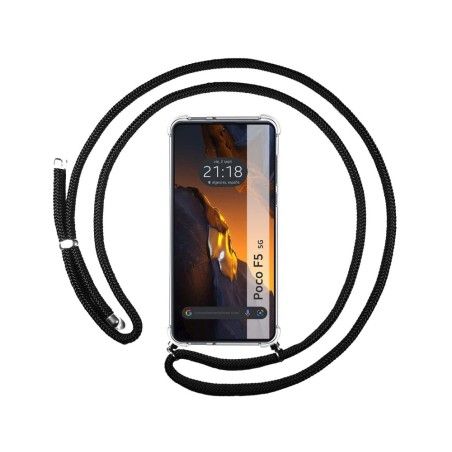 Funda Colgante Transparente para Xiaomi Poco F5 5G con Cordon Negro
