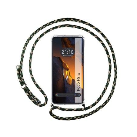 Funda Colgante Transparente para Xiaomi Poco F5 5G con Cordon Verde / Dorado