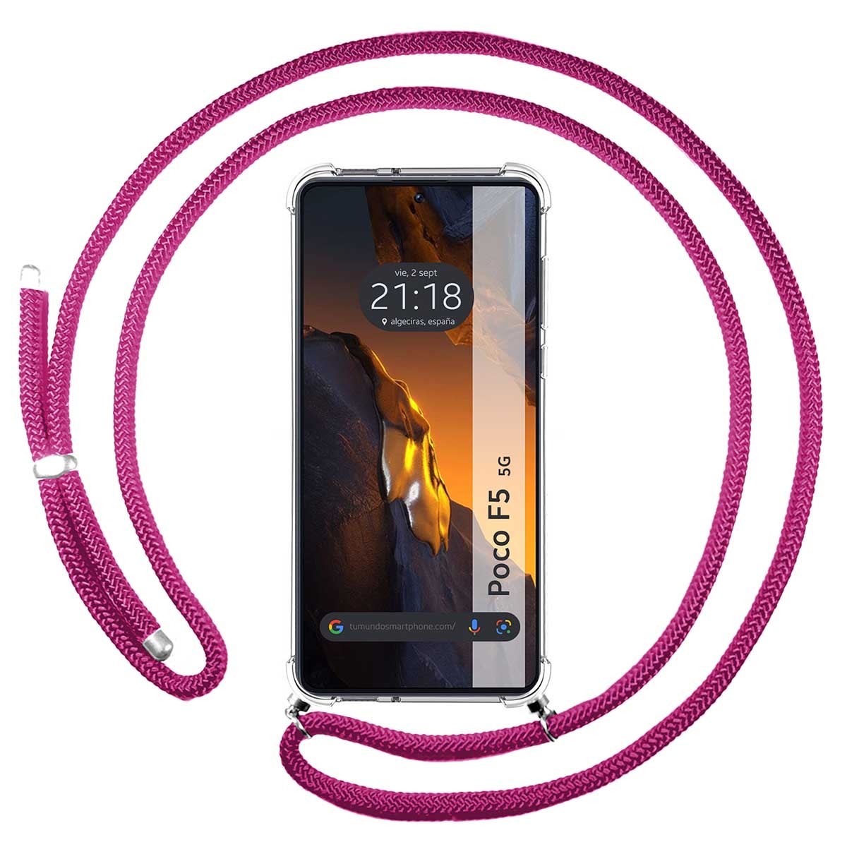 Funda Colgante Transparente para Xiaomi Poco F5 5G con Cordon Rosa Fucsia