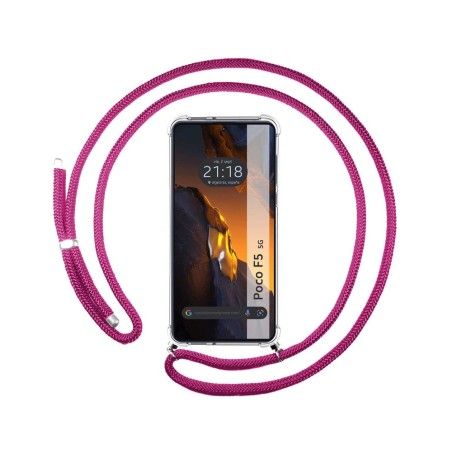 Funda Colgante Transparente para Xiaomi Poco F5 5G con Cordon Rosa Fucsia