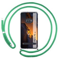 Funda Colgante Transparente para Xiaomi Poco F5 5G con Cordon Verde Agua