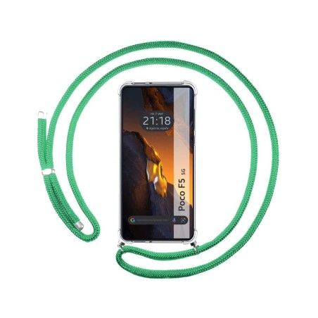 Funda Colgante Transparente para Xiaomi Poco F5 5G con Cordon Verde Agua