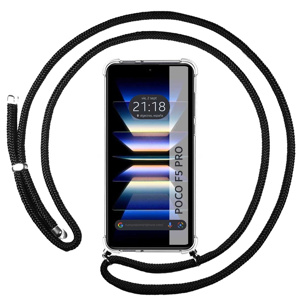 Xiaomi Poco F5 Pro 5G Funda Colgante transparente con cordón color Negro