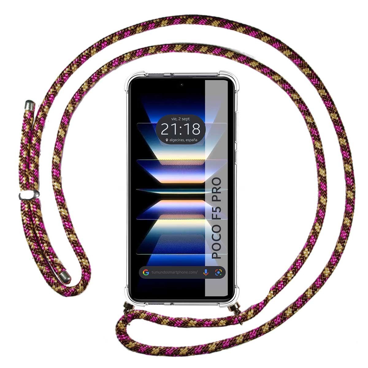 Xiaomi Poco F5 Pro 5G Funda Colgante transparente con cordón color Rosa /  Dorado