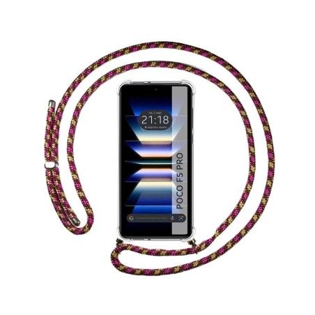 Funda Colgante Transparente para Xiaomi Poco F5 Pro 5G con Cordon Rosa / Dorado
