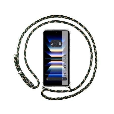 Funda Colgante Transparente para Xiaomi Poco F5 Pro 5G con Cordon Verde / Dorado