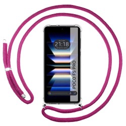 Funda Colgante Transparente para Xiaomi Poco F5 Pro 5G con Cordon Rosa Fucsia